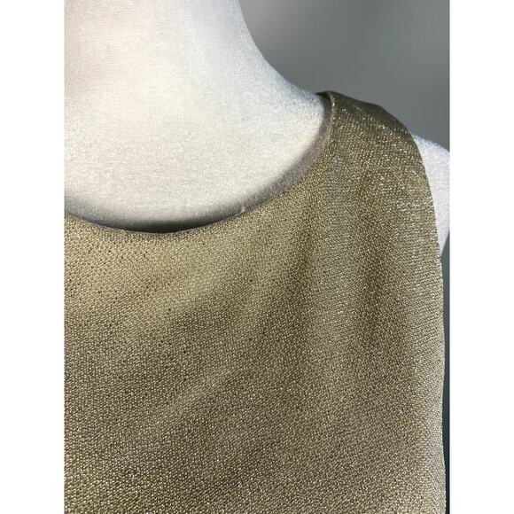 Gold Vintage Pleated Button Down Sleeveless Womens High Neck Top Retro Preppy - Picture 3 of 5